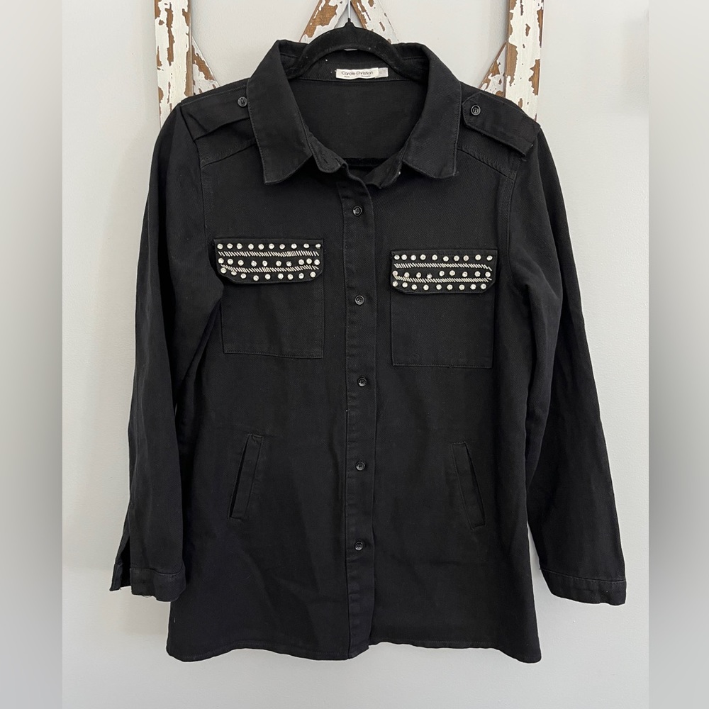 Carole Christian | boutique studded black denim jacket size‎ small.
